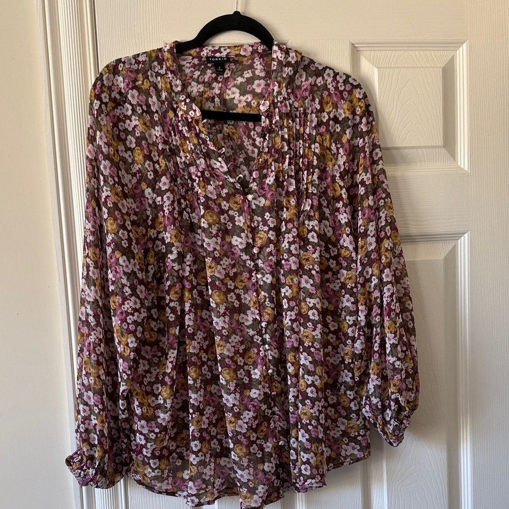 Torrid sheer Multicolor Floral Blouse with a little shimmer